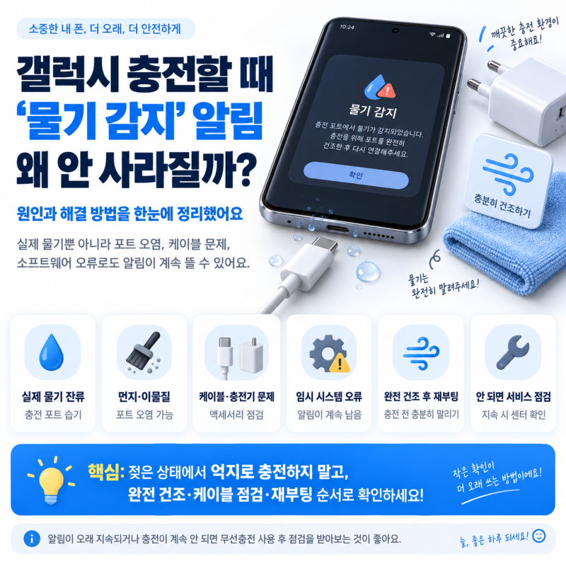 삼성 갤럭시 충전할 때 ‘물기 감지’ 알림이 안 사라지는 이유와 해결 방법