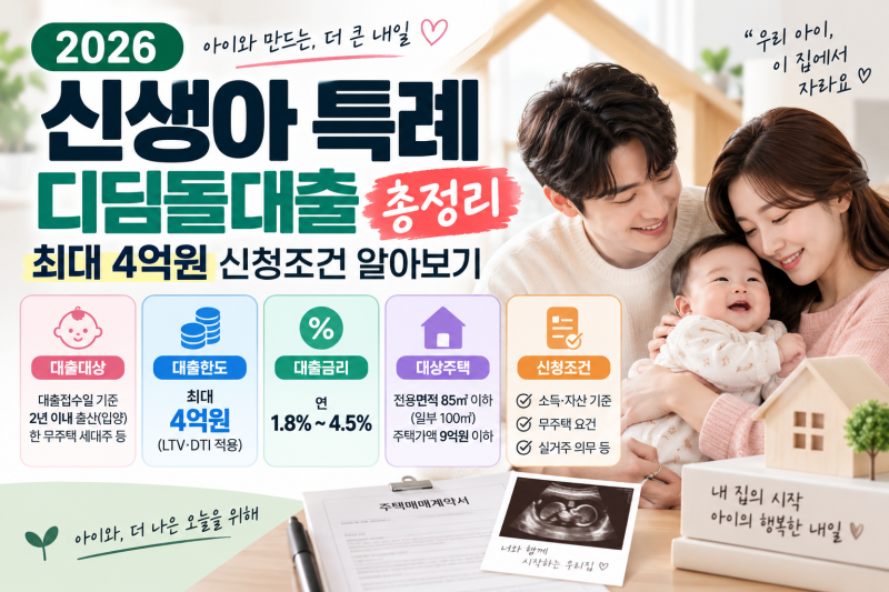 신생아 특례 디딤돌대출 2026 총정리, 최대 4억원 신청조건 알아보기