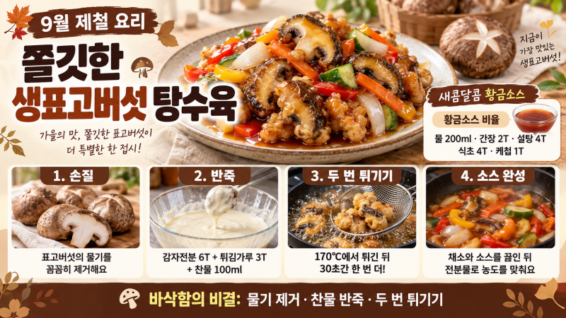 [9월 제철 요리] 쫄깃한 생표고버섯 탕수육 맛있게 만드는 법 (새콤달콤 황금소스)