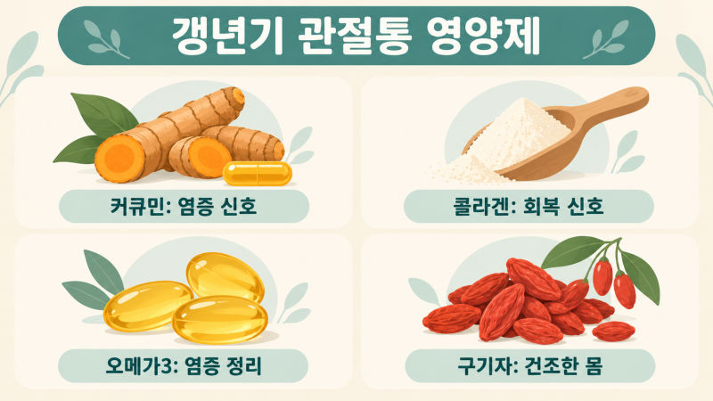 갱년기 관절통 영양제, 커큐민·콜라겐·오메가3·구기자 고르는 법