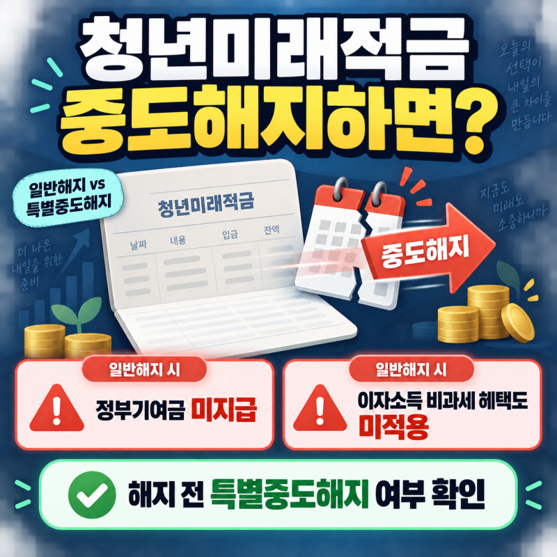 청년미래적금 중도해지하면 정부기여금 못 받나? 특별해지·재가입까지