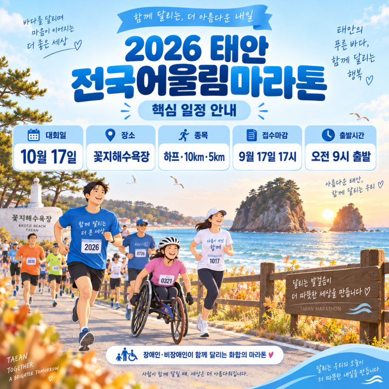 2026 태안 전국어울림마라톤 일정·참가비｜10월 17일 꽃지해수욕장, 접수 9월 17일까지