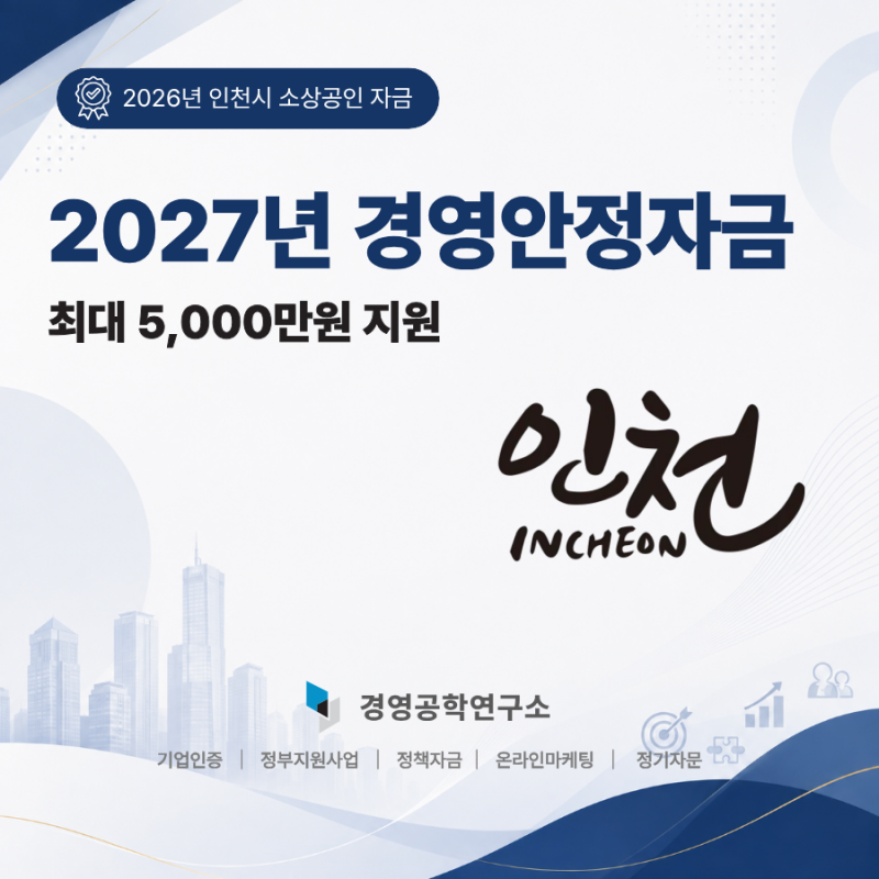 2026 희망인천 소상공인 경영안정자금 3단계, 최대 5천만원 지원
