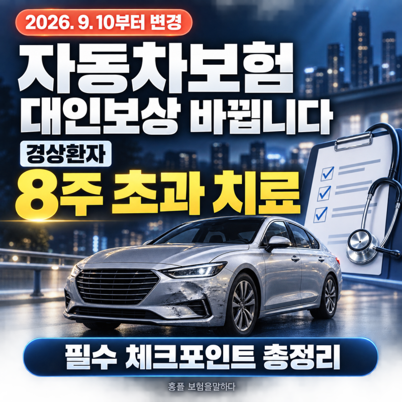 자동차보험 대인보상 총정리: 경상환자 8주 초과 치료 시 필수 체크포인트(2026년 9월 10일부터....