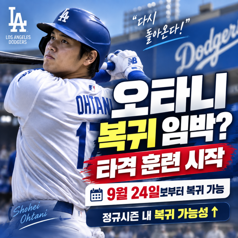 오타니 복귀 임박, 타격 훈련 재개｜9월 24일부터 복귀 가능·정규시즌 내 돌아온다