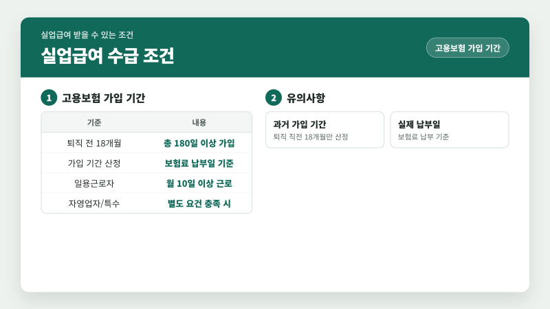 실업급여 수급 조건 완벽 정리: 고용보험 가입 기간부터 구직 활동까지