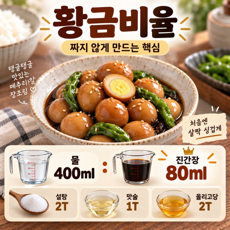 메추리알 장조림 레시피 간장 황금비율, 짜지 않게 만드는 법