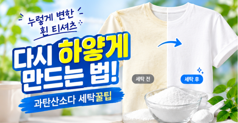흰옷 누런때 제거! 흰 티셔츠 하얗게 만드는 과탄산소다 세탁법