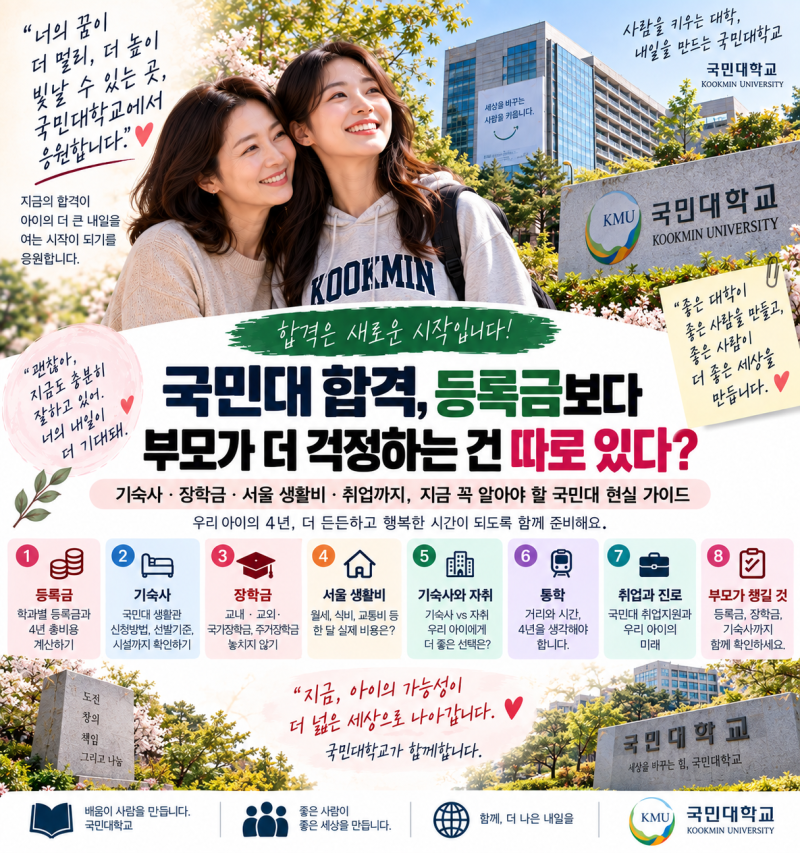 국민대 합격, 등록금보다 부모가 더 걱정하는 건 따로 있다? 기숙사·생활비·장학금·취업까....
