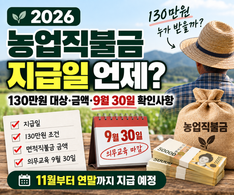 2026 농업직불금 지급일 언제? 130만원 대상·금액·9월 30일 전 확인사항