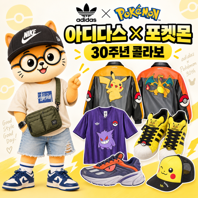 포켓몬 30주년 아디다스 콜라보 출시! 피카츄·리자몽·팬텀 신발부터 재킷까지