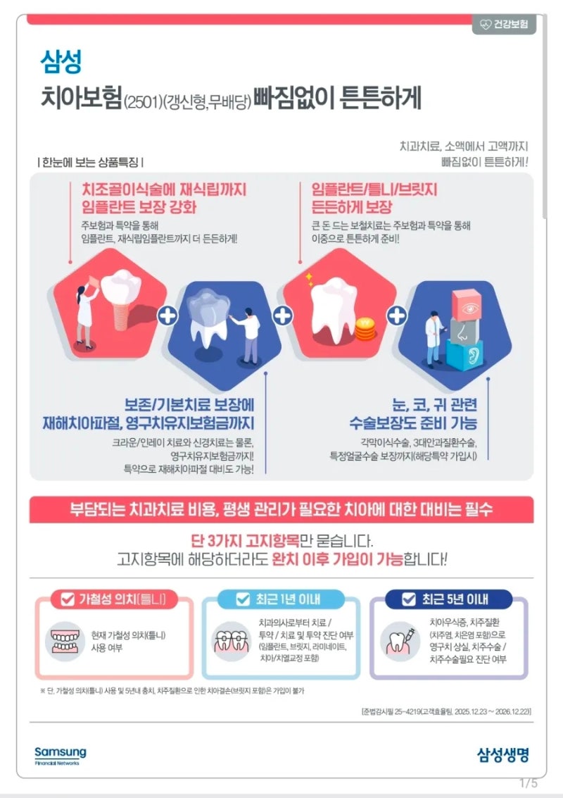 '삼성 치아보험(2501) (갱신형, 무배당)' 안내