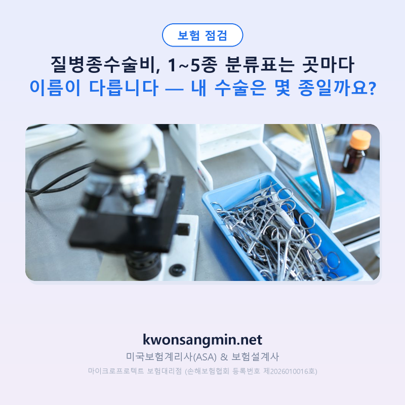 질병종수술비, 1~5종 분류표는 곳마다 이름이 다릅니다 — 내 수술은 몇 종일까요?