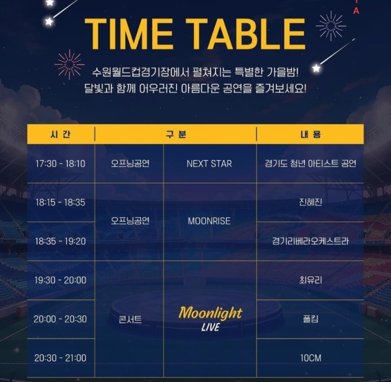 [수원 콘서트] 2026 가을 달빛 스타디움 콘서트 솔직 후기ㅣ최유리, 폴킴, 10cm 노래 라인업 감....
