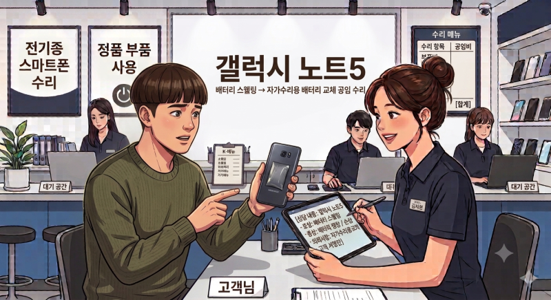 [자가수리부품공임수리] 갤럭시노트5 심각한 배터리 스웰링(부풀어 오름)! 자가수리용 배터....
