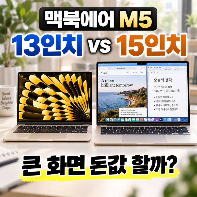 맥북에어 M5 13인치 15인치 차이 큰 화면 때문에 15인치를 사야 할까