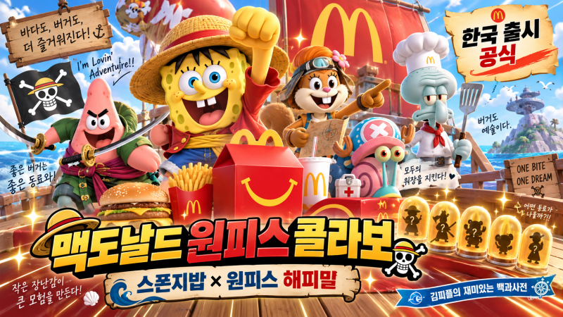 맥도날드 원피스 콜라보 2026 총정리｜스폰지밥×원피스 해피밀 한국 출시·피규어 라인업