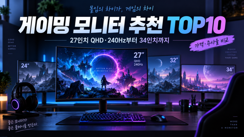 게이밍 모니터 추천 TOP10｜27인치 QHD·240Hz부터 34인치까지 가격 비교