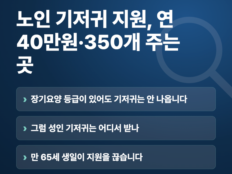 노인 기저귀 지원, 연 40만원·350개 주는 곳