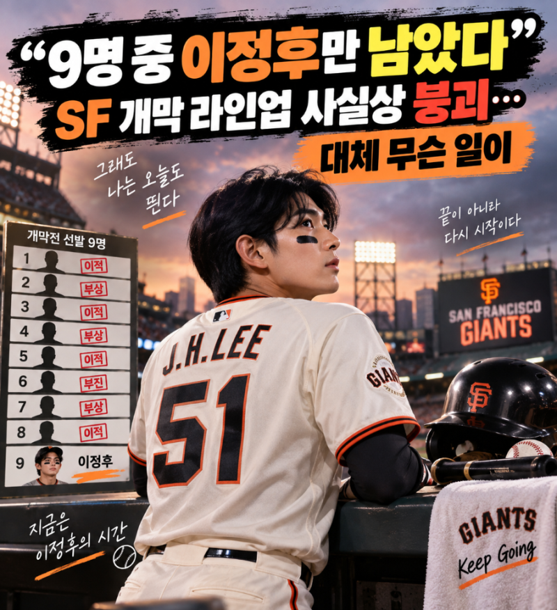 “9명 중 이정후만 남았다” SF 개막 라인업 초토화…대체 무슨 일이 있었나
