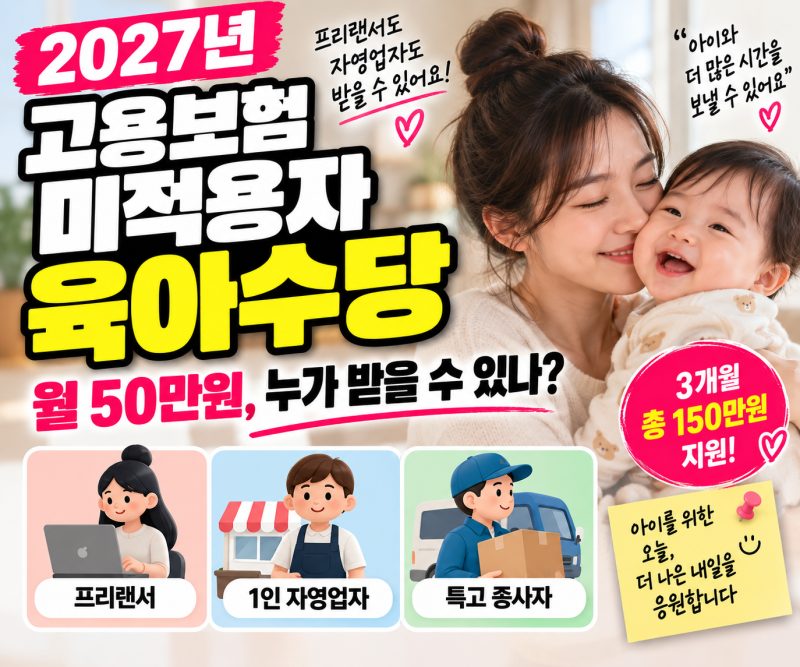 2027년 고용보험 미적용자 육아수당 월 50만원, 누가 받을 수 있나