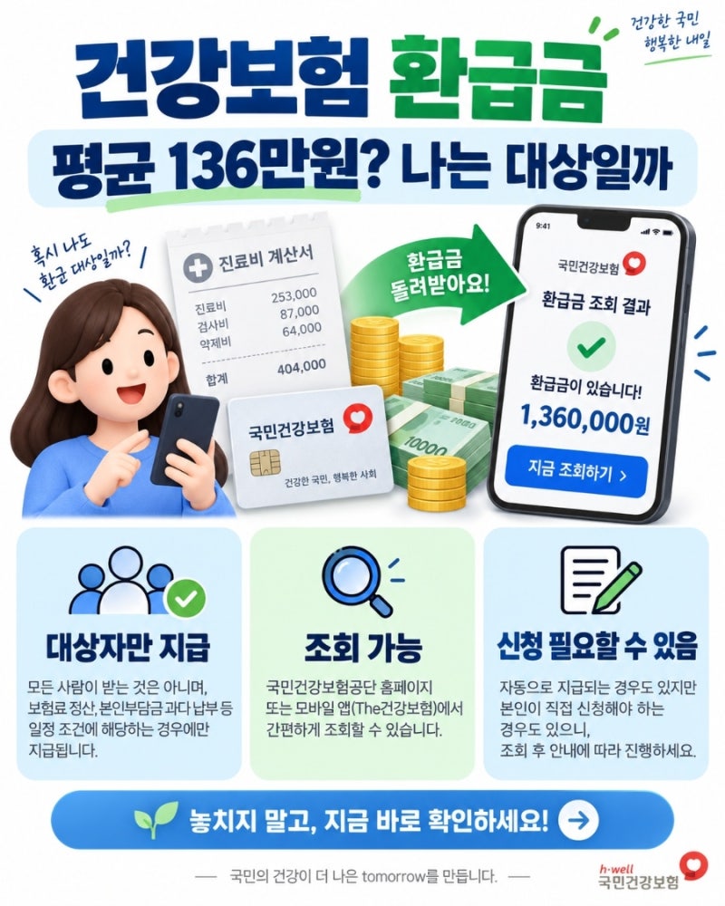 건강보험 환급금 평균 136만원? 2026 대상자·조회·신청방법 총정리