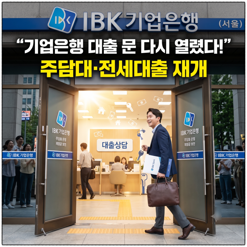 “대출 문 다시 열렸다” 기업은행 주담대·전세대출 재개