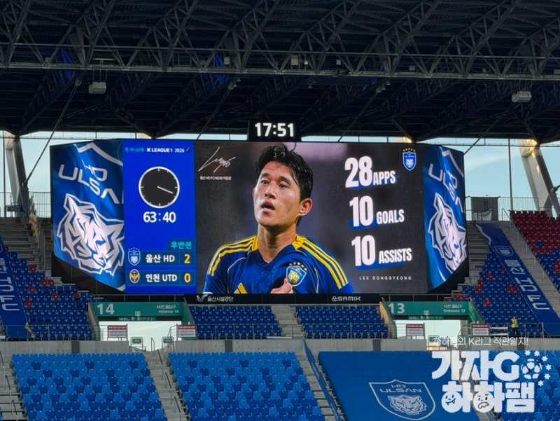 [울산vs인천 직관] 29R 리뷰-문수축구경기장 S8 M열 시야, 이동경 2시즌 연속 10골10도움