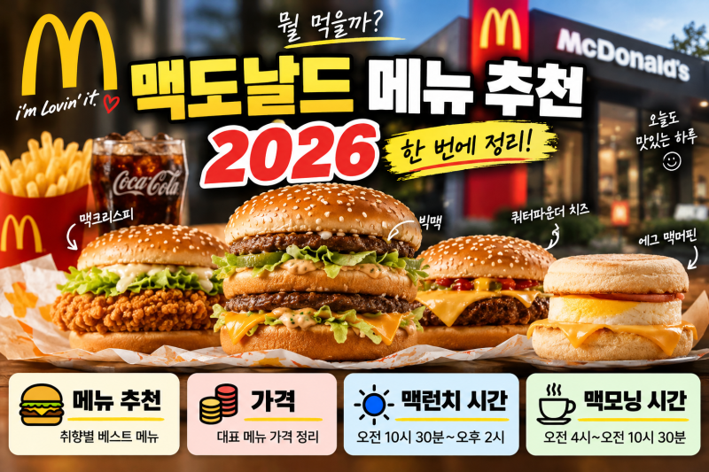 맥도날드 메뉴 추천 2026｜가격·맥런치 시간·맥모닝 시간 총정리