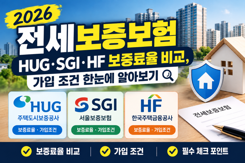 2026 전세보증보험 — HUG·SGI·HF 보증료율 비교, 가입 조건 한눈에 알아보기