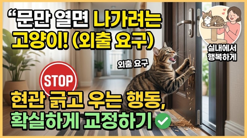 문만 열면 나가려는 고양이 외출 요구 대처법: 현관 긁고 우는 행동 교정 가이드