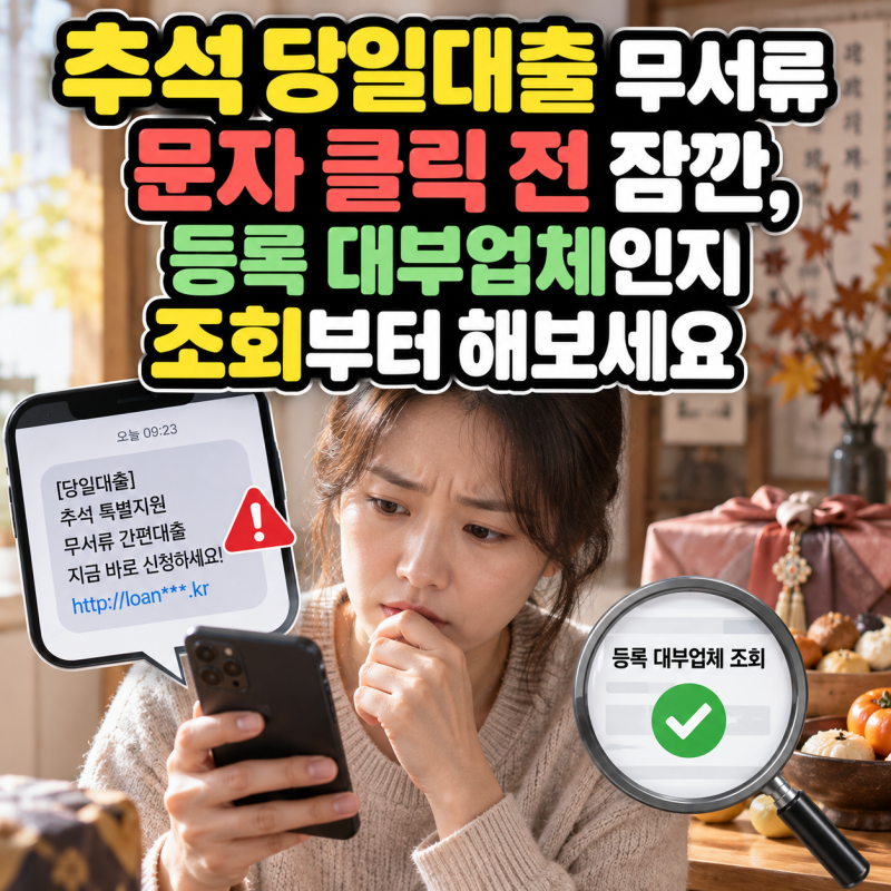 추석 당일대출 무서류 문자 클릭 전 잠깐, 등록 대부업체인지 조회부터 해보세요