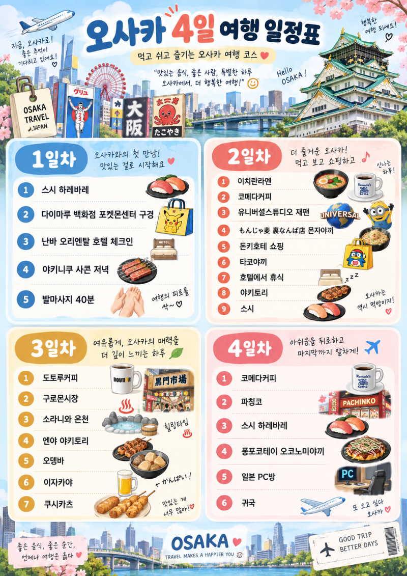 오사카 3박4일 2인 경비 및 여행일정 총정리 비즈니스 포함 338만원