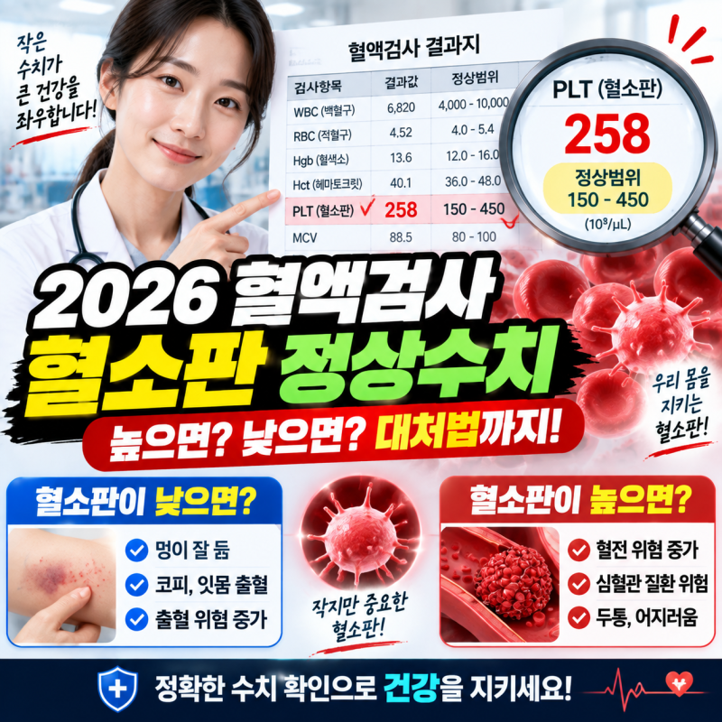 2026 혈액검사 PLT 완벽 정리: 혈소판 정상수치와 높고 낮을 때 대처법