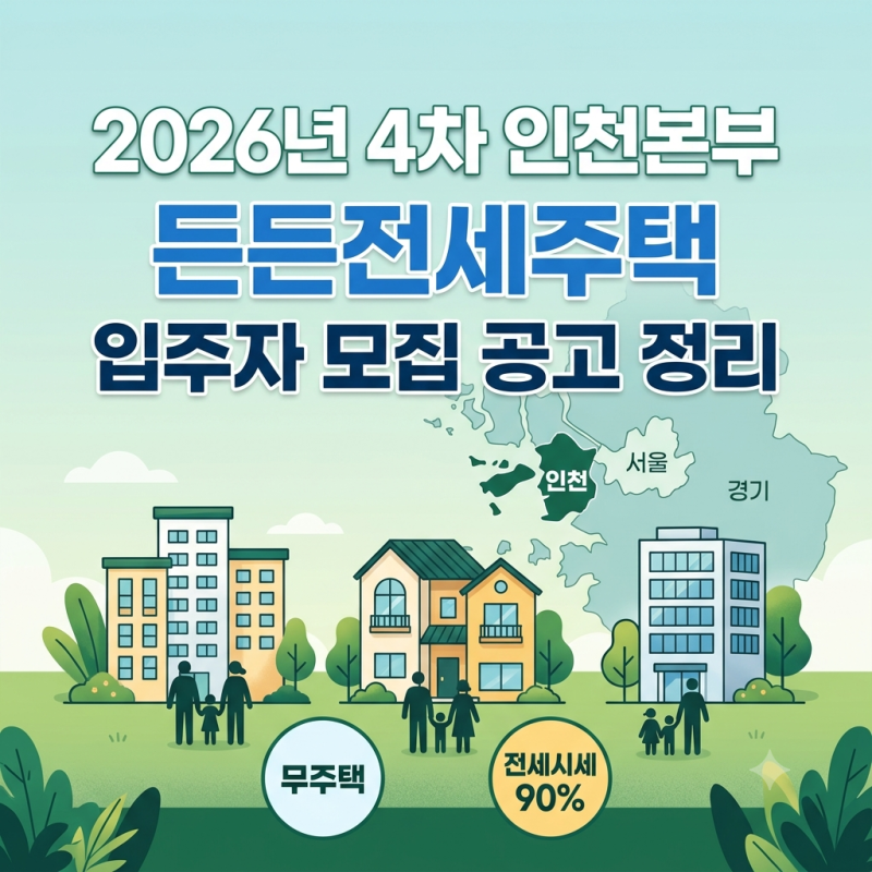 [LH] 2026년 4차 인천본부 든든전세주택 입주자 모집 공고 정리 (신청 자격, 모집 단지, 일정)