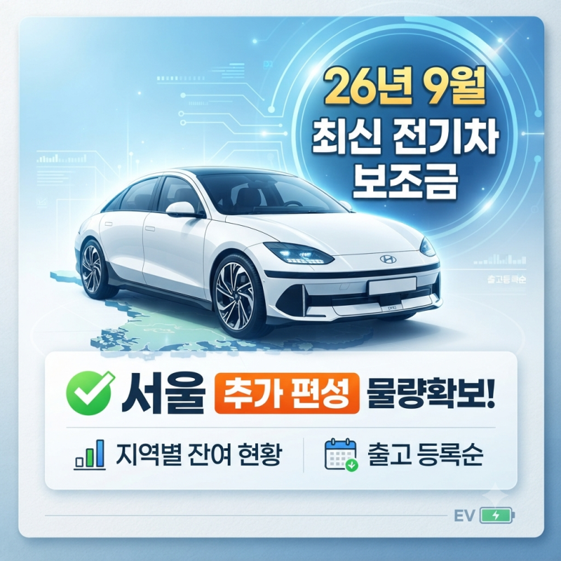 2026년 9월 최신 전기차 보조금 잔여 현황 및 지역별 지급 기준 총정리