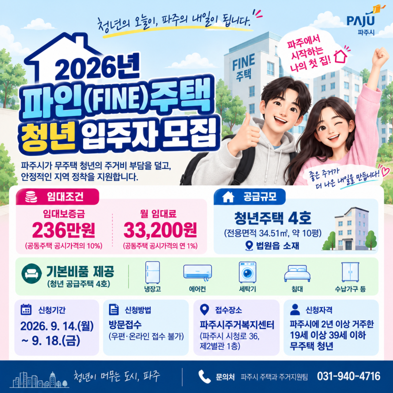 파주시 「파인(FINE)주택」 청년 입주자 모집