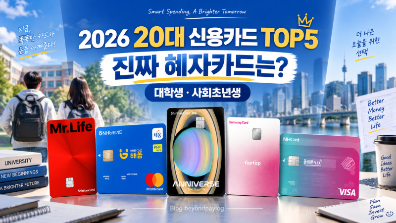 2026 20대 신용카드 추천 TOP5｜대학생·사회초년생이 많이 찾는 혜자카드는?