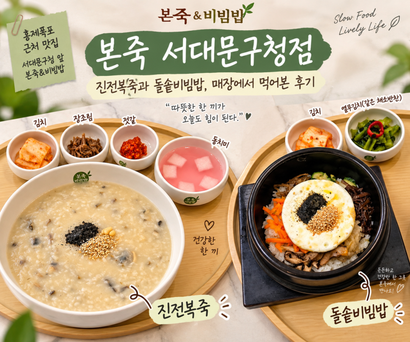 본죽 서대문구청점｜홍제폭포 근처 진전복죽·돌솥비빔밥 먹은 후기