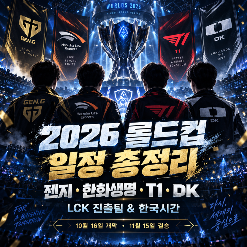 2026 롤드컵 일정 총정리, 젠지·한화생명·T1·DK LCK 진출팀과 한국시간까지