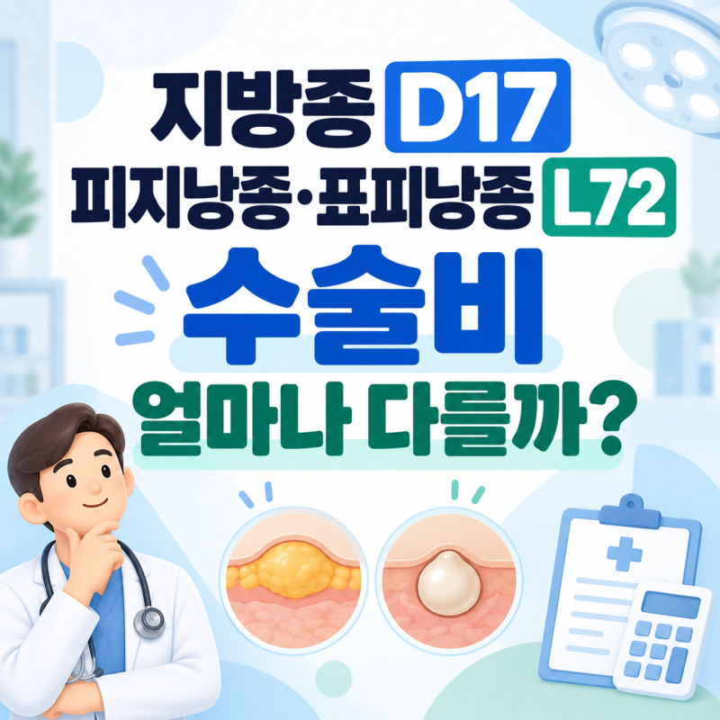 지방종 D17 피지낭종·표피낭종 L72, 수술비 얼마나 다를까?