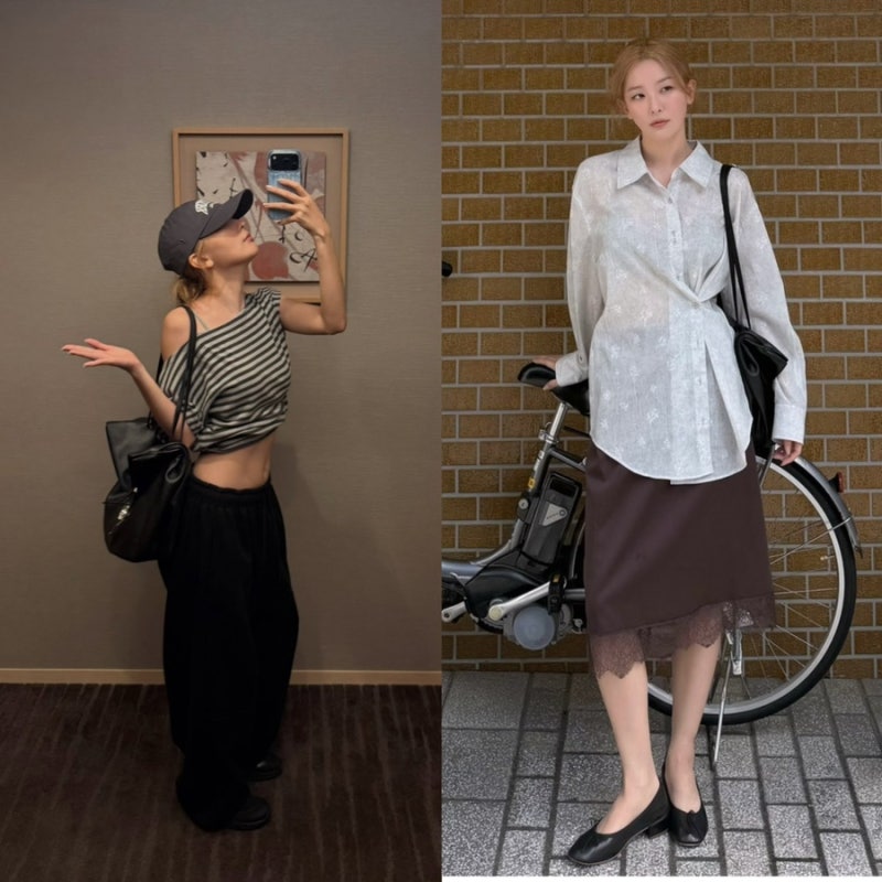 일본갔구나..레드벨벳 슬기의 셔츠, 레이스 스커트, 가방 등 여행룩!