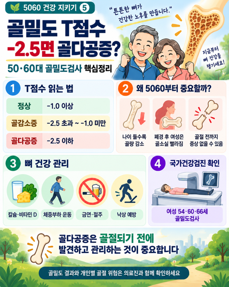[5060 건강 지키기] ⑤골밀도 T점수 -2.5면 골다공증일까?