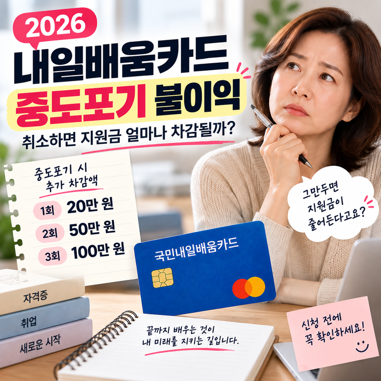 2026 내일배움카드 중도포기 불이익, 취소하면 지원금 얼마나 차감될까?