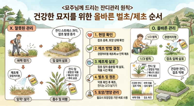 묘지 벌초할 때 잔디를 바짝 깎으면 안 되는 이유｜제초제·예초·비료 올바른 순서