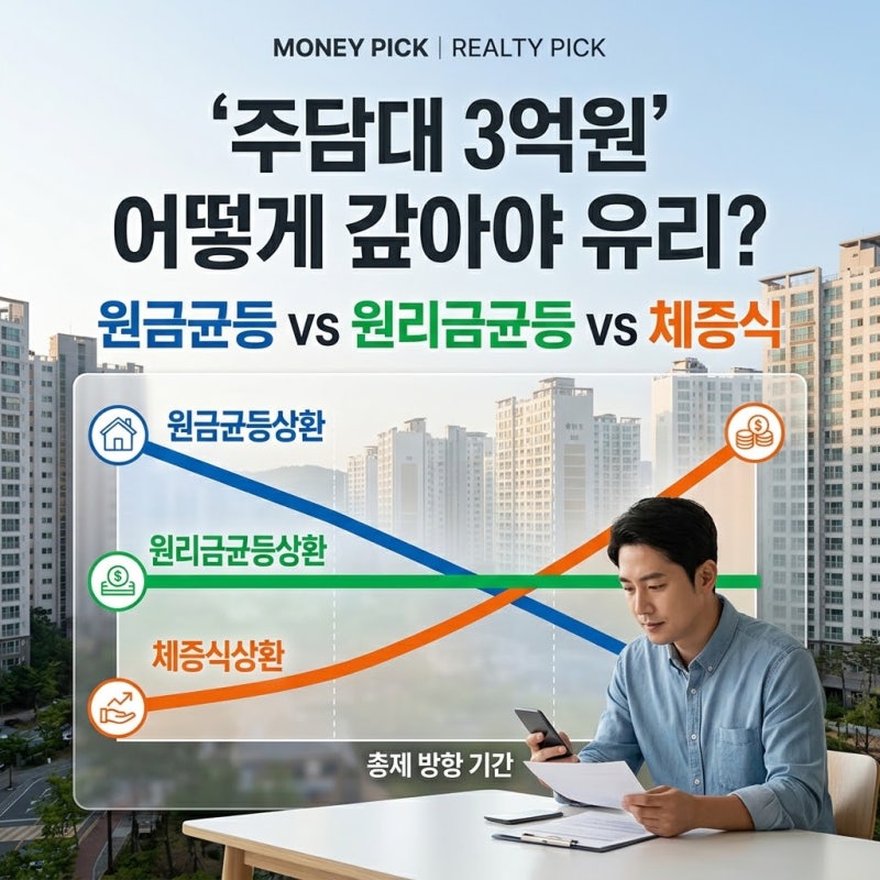 주담대 3억원, 어떤 방식으로 갚아야 할까?｜원금균등·원리금균등·체증식 30년 상환 차이 쉽....