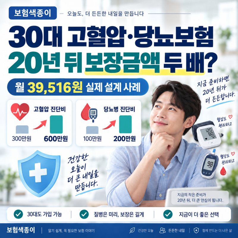 30대 고혈압·당뇨보험, 20년 뒤 보장금액 두 배?