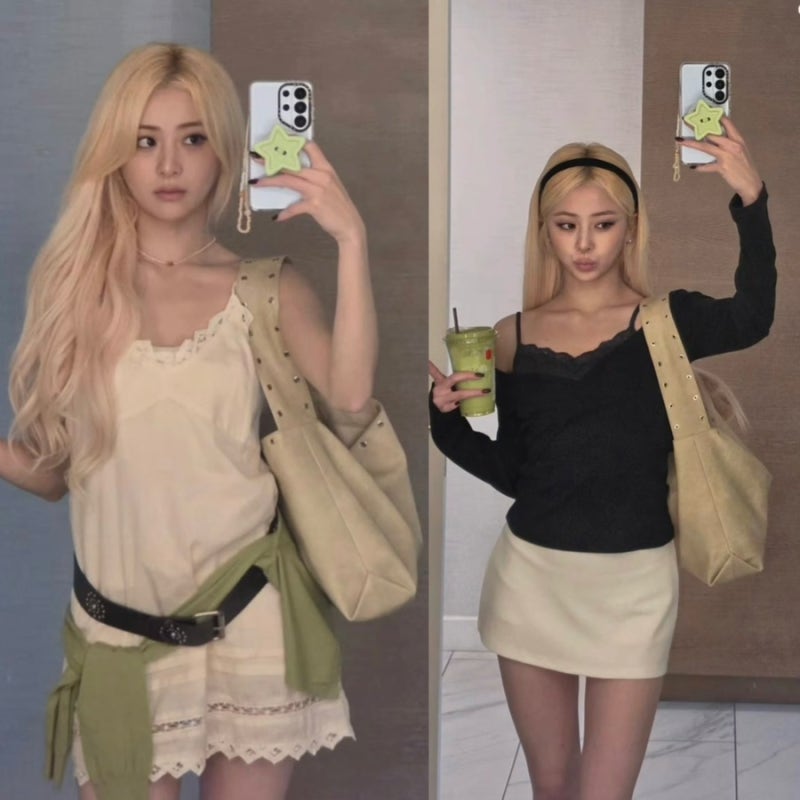 르세라핌 허윤진의 레이스 원피스와 신상 가방으로 핫걸룩!(+그립톡)