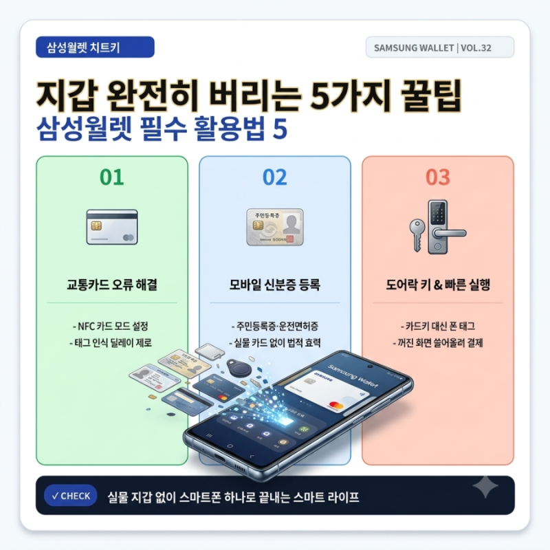 [삼성월렛 치트키] 지갑 완전히 버리는 5가지 꿀기능: 교통카드 오류 1초 해결부터 모바일 신....