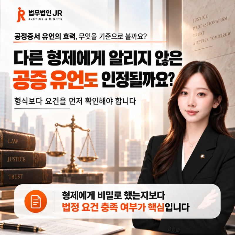 유언장 효력, 다른 형제에게 알리지 않은 공증 유언도 인정될까요?